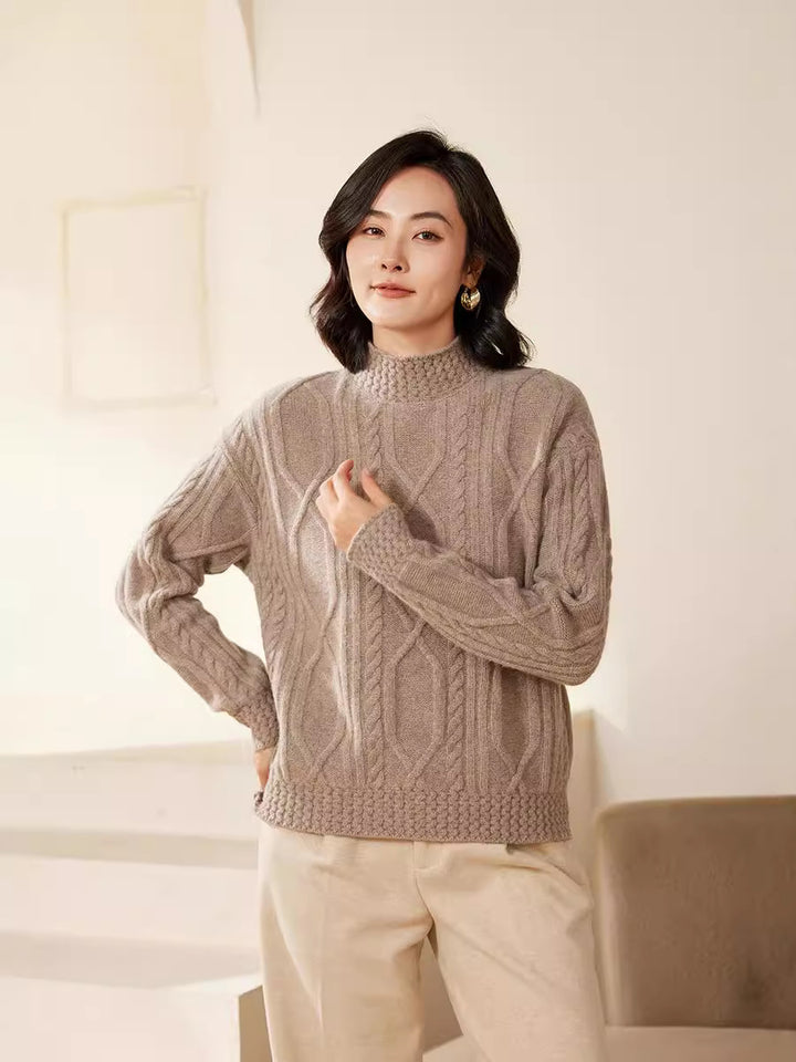 Damen Zopfstrick-Mockneckpullover mit kurzer Boxy-Silhouette Echoarchiv