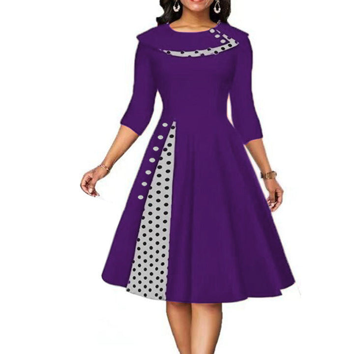 Damen Vintage Elegantes Kleid mit einzigartigem Polka-Dot-Design und ausgestelltem Rock – Élara