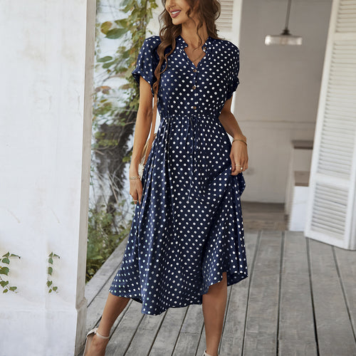 Damen Elegantes Hemdblusenkleid mit tailliertem Design und Polka-Dots Echo Archiv