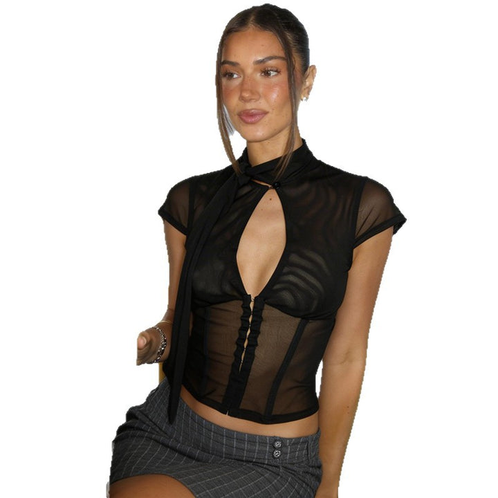 Damen Transparentes Spitzenoberteil mit Knotendetail Echo Archiv