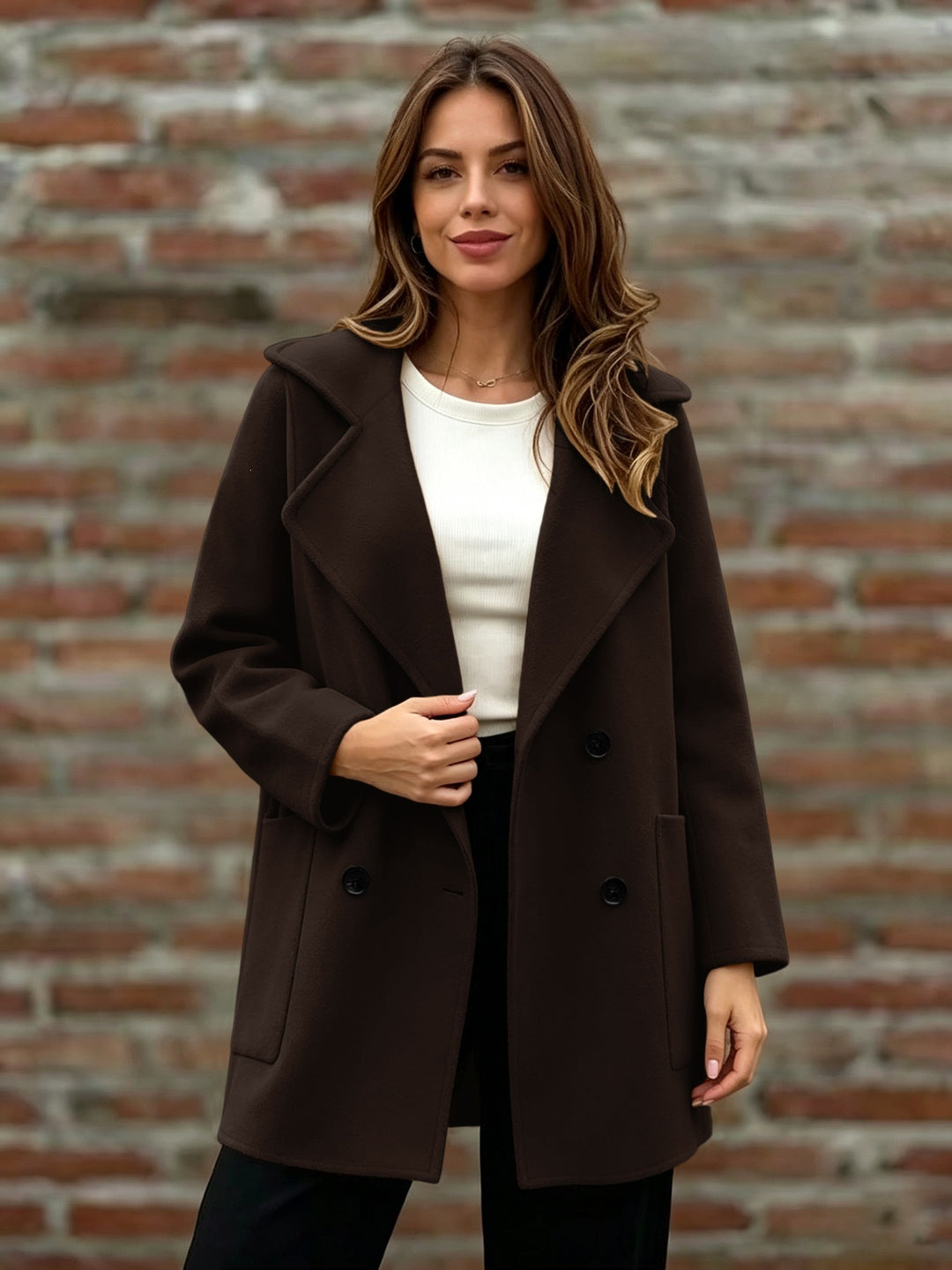 Damen Doppelreihiger Wollmantel mit Oversize-Revers Echoarchiv