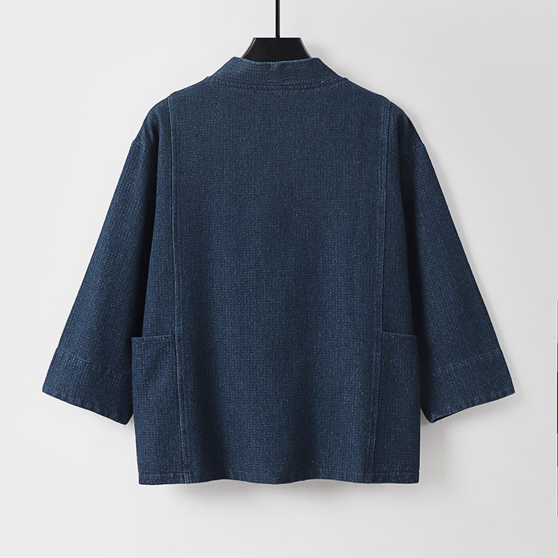 Unisex Jeans-Kimono-Jacke mit Bindegürtel und aufgesetzten Taschen Echoarchiv