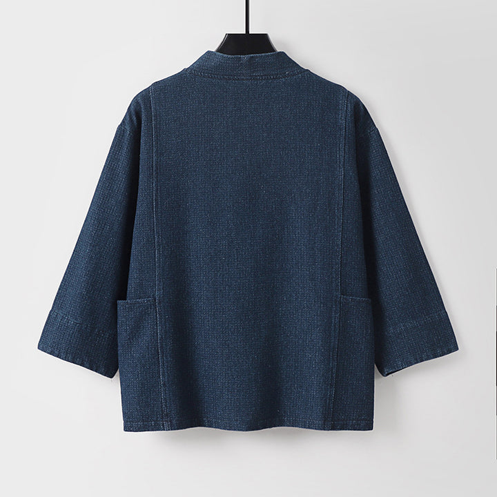 Unisex Jeans-Kimono-Jacke mit Bindegürtel und aufgesetzten Taschen Echoarchiv
