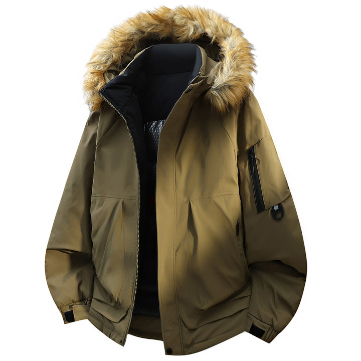 Herren Steppparka mit wattierter Kapuze und Kunstfellbesatz – Marzano