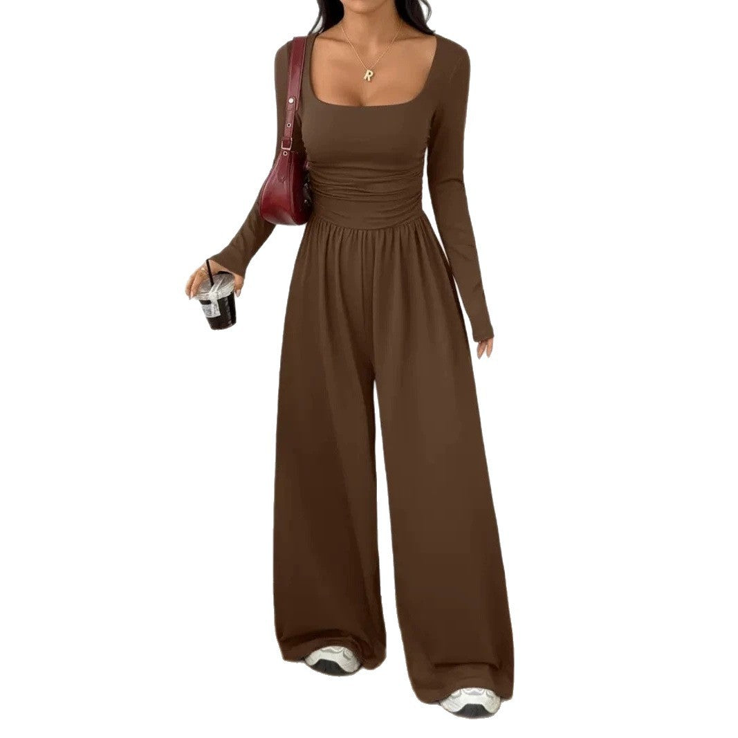 Damen Jumpsuit mit weitem Bein, eckigem Ausschnitt und geraffter Taillenpartie Echoarchiv