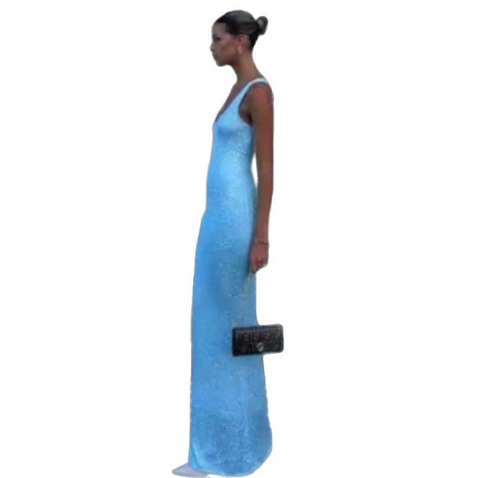 Damen nan Säulenmaxikleid mit schlankem körpernahem Schnitt und schmalen Trägern Echo Archiv