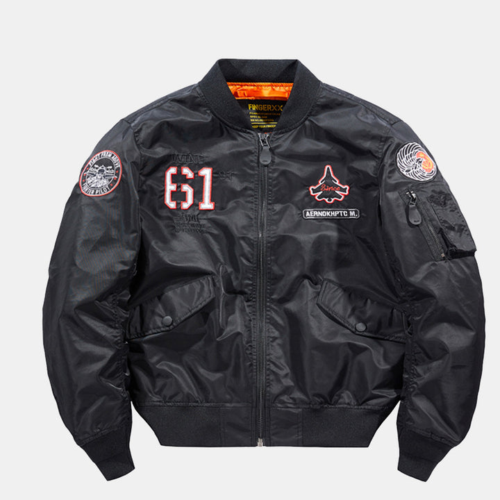 Herren  Kontrast-gefütterte bestickte Patches Piloten Bomberjacke mit Utility-Ärmeltasche Echo Archiv