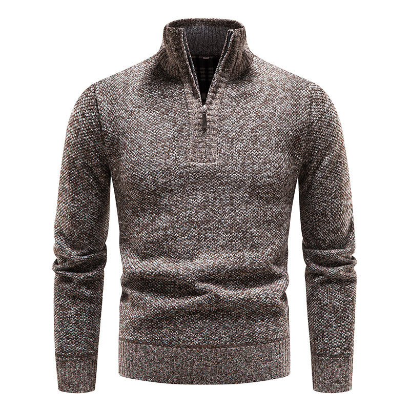 Herren eleganter Strickpullover mit modernem Stehkragen und Reißverschluss Echoarchiv