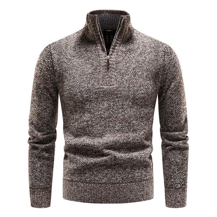 Herren eleganter Strickpullover mit modernem Stehkragen und Reißverschluss Echoarchiv