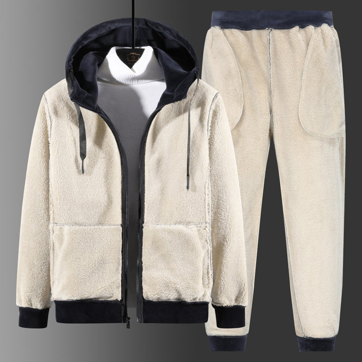 Herren Fleece-Freizeitanzug mit Kapuzenjacke und Thermo-Jogginghose – Cavarno