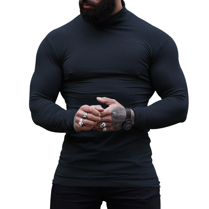 Herren langärmliges T-Shirt mit Stehkragen und figurbetonter Passform Echoarchiv