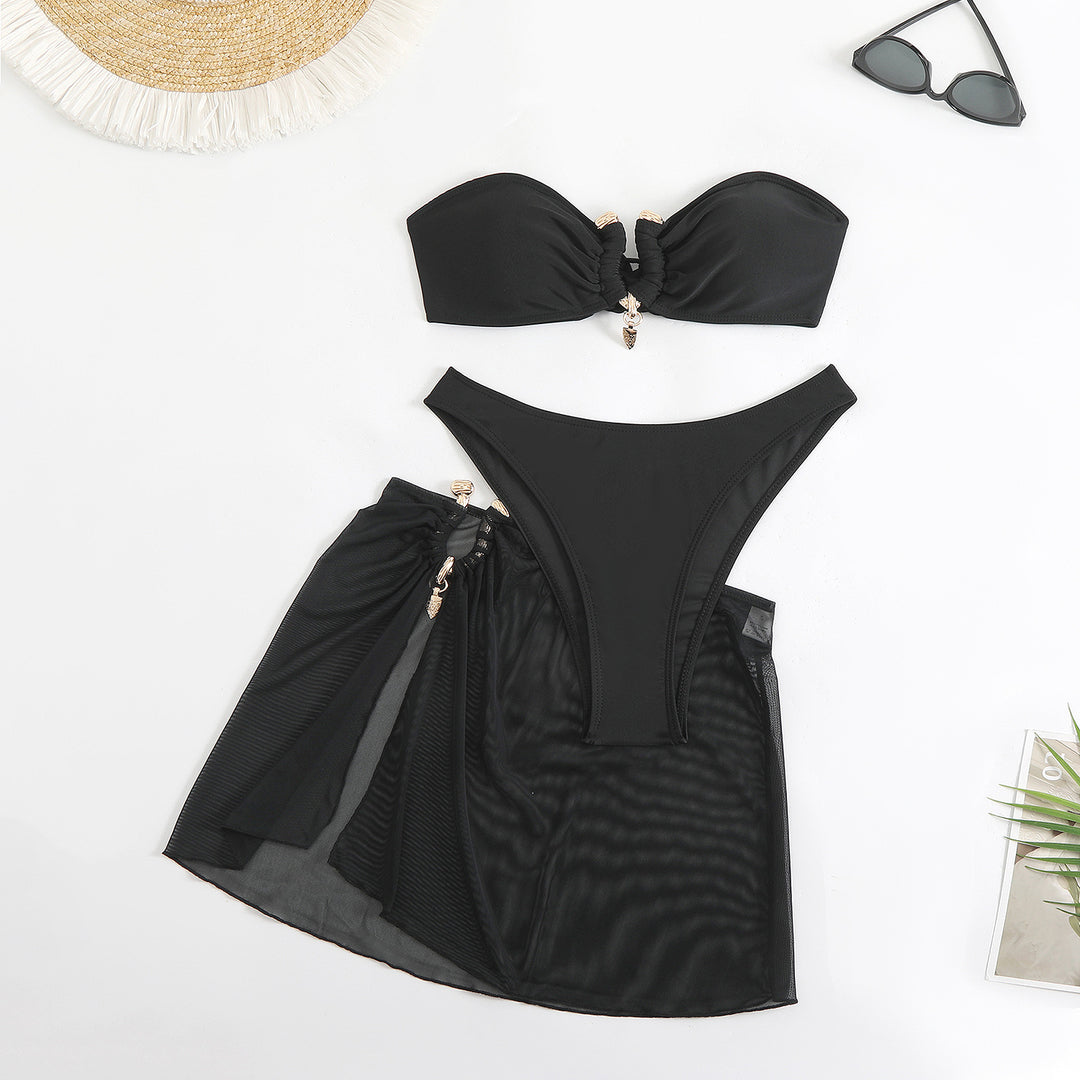 Damen Bikini-Set mit modisch gerafftem Oberteil und elegantem Wickelrock Echo Archiv