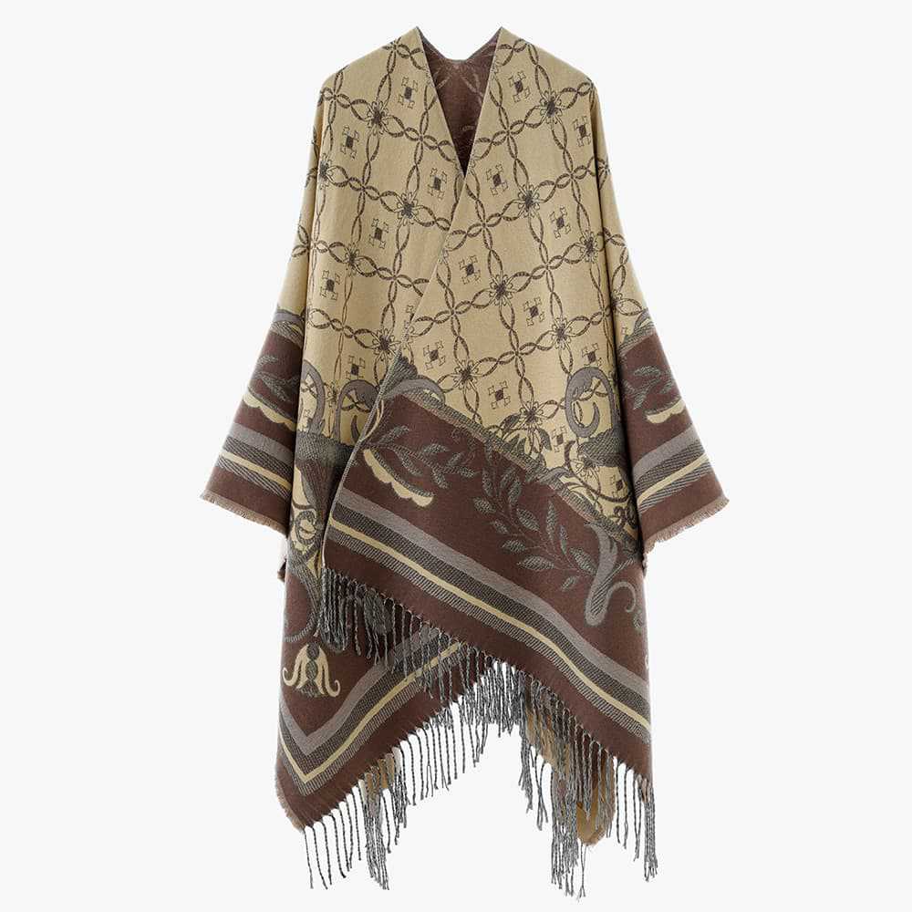 Damen Jacquard‑Überwurf im Wandteppich‑Jacquard mit Fransensaum – Avérine