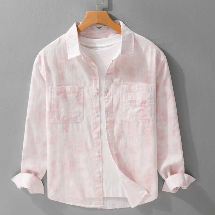Herren Leichtes Baumwoll-Overshirt mit dezenter Batikoptik, Brusttaschen und Relaxed-Fit Echoarchiv