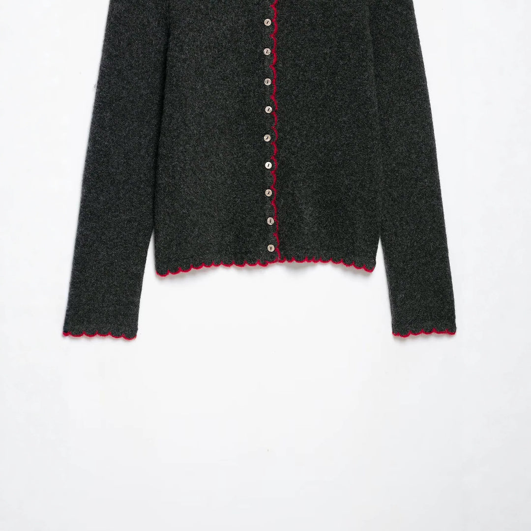 Damen Feinstrick-Cardigan mit Muschelkante und Perlmuttknöpfen Echoarchiv