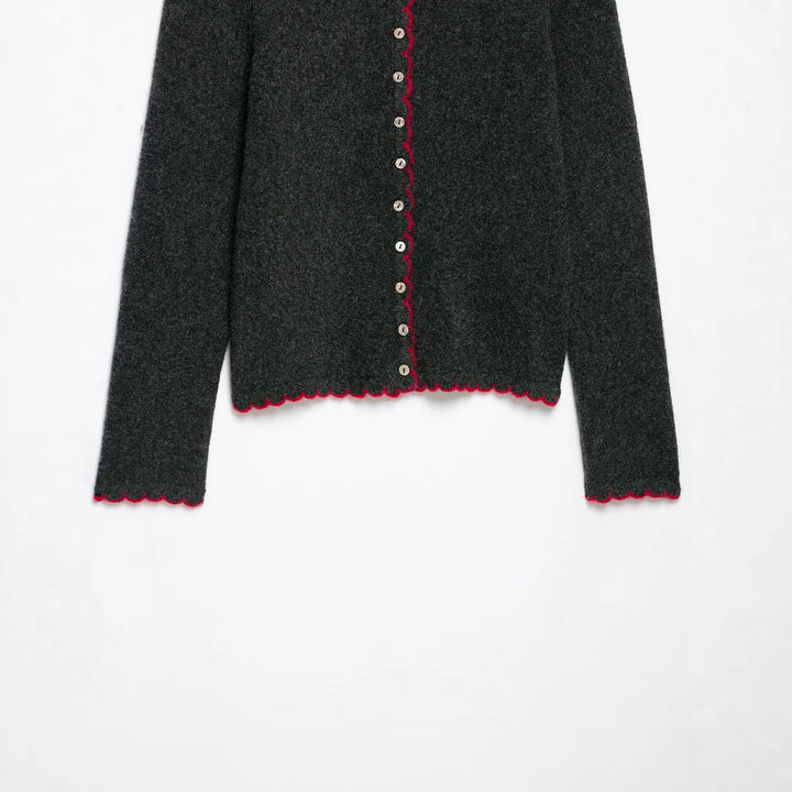 Damen Feinstrick-Cardigan mit Muschelkante und Perlmuttknöpfen Echoarchiv