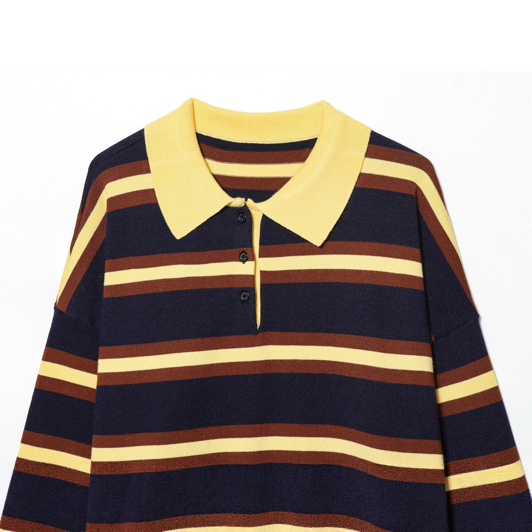 Damen nan gestreifter Polo-Strickpullover mit breitem Rippenbund Echo Archiv