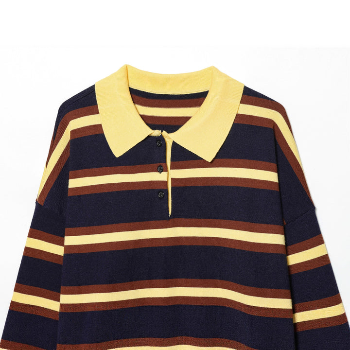 Damen nan gestreifter Polo-Strickpullover mit breitem Rippenbund Echo Archiv