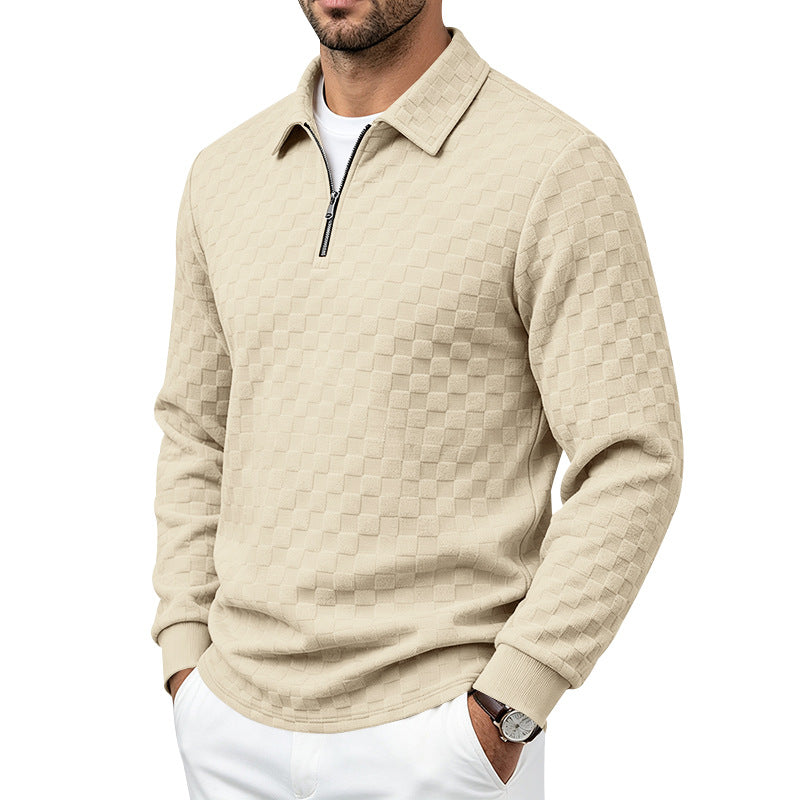 Herren Strukturierter Strickpullover mit Troyer-Kragen und halbem Reißverschluss Echoarchiv