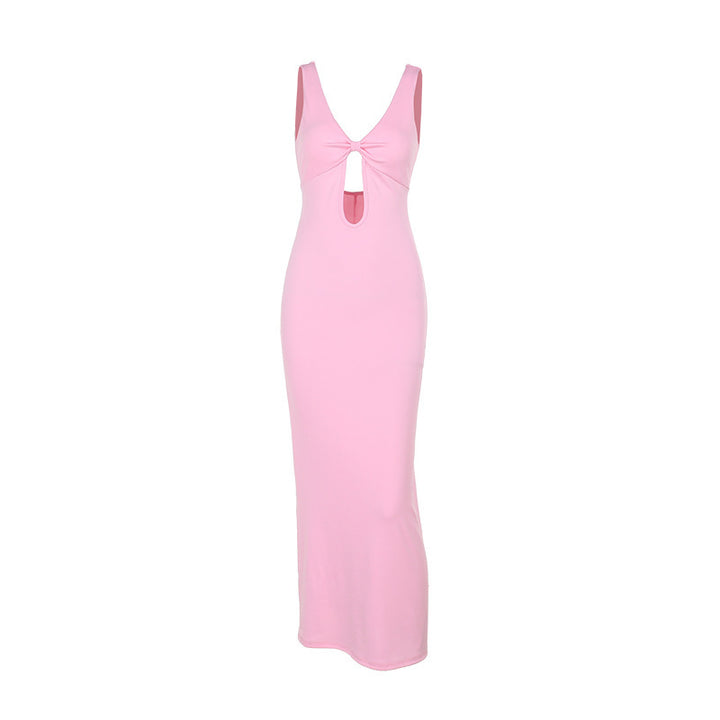 Damen figurbetontes Maxikleid mit tiefem V-Ausschnitt und Cut-Out Echo Archiv