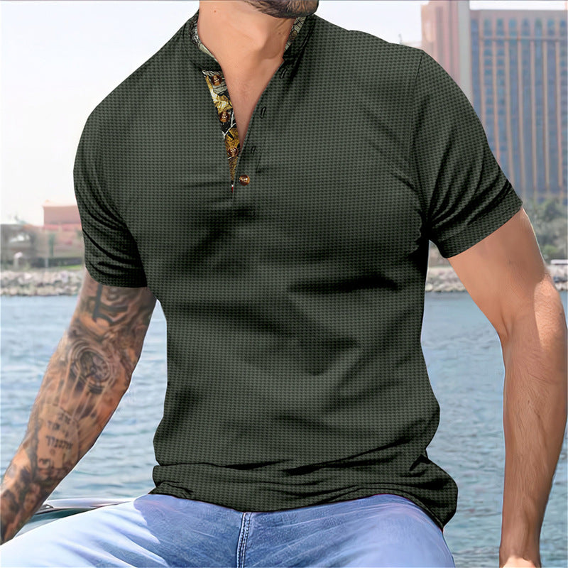 Herren Kurzarm-Hemd im modischen Stehkragen-Stil und strukturiertem Design Echoarchiv