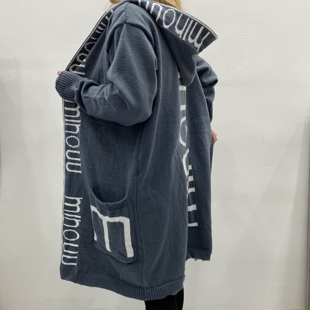 Damen Kapuzen-Cardigan im Oversize-Strick mit Logobordüre – Veloura