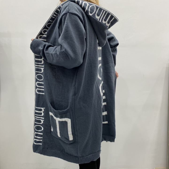 Damen Kapuzen-Cardigan im Oversize-Strick mit Logobordüre – Veloura