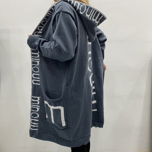 Damen Kapuzen-Cardigan im Oversize-Strick mit Logobordüre – Veloura