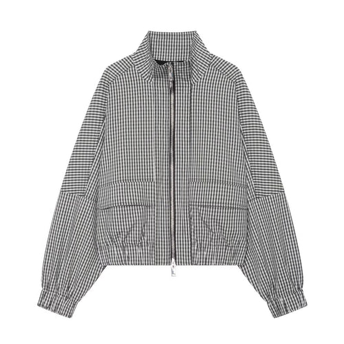Damen Kariertes Cropped-Blouson mit Stehkragen, Reißverschluss und elastischem Saum Echo Archiv