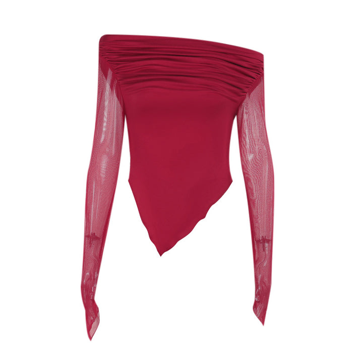 Damen elegantes Wickelshirt mit schulterfreiem Design und transparenten Ärmeln Echo Archiv