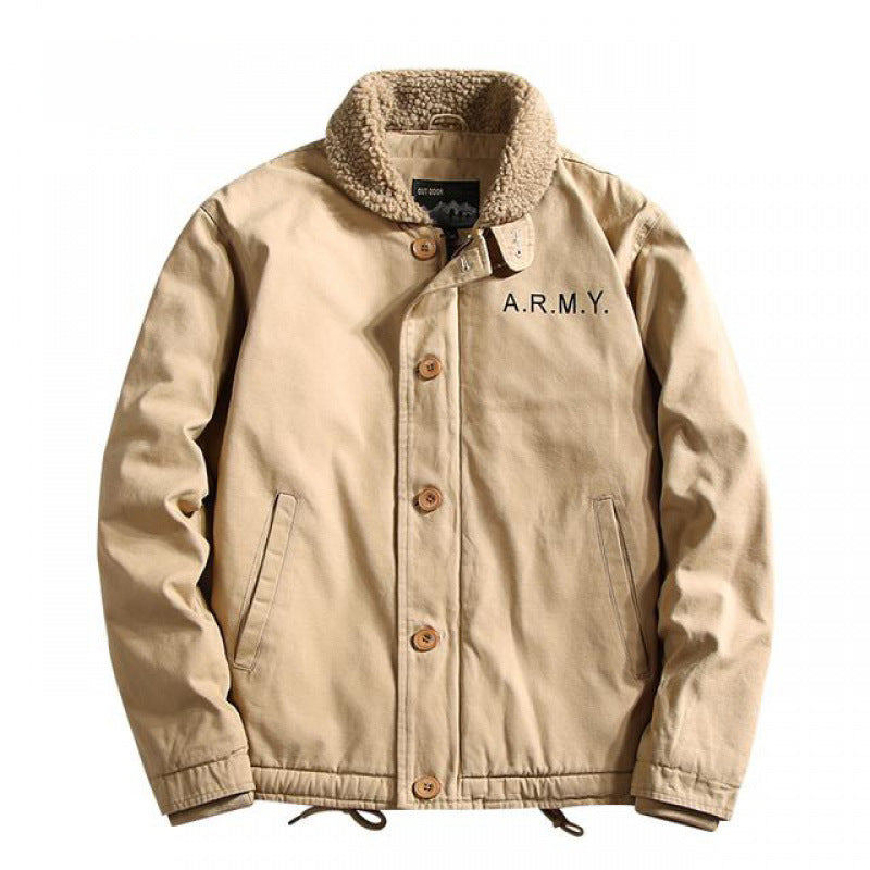 Herren nan gefütterte Canvas-Pilotjacke mit Teddykragen, verdeckter Knopfleiste und verstellbarem Kordelzugsaum Echo Archiv