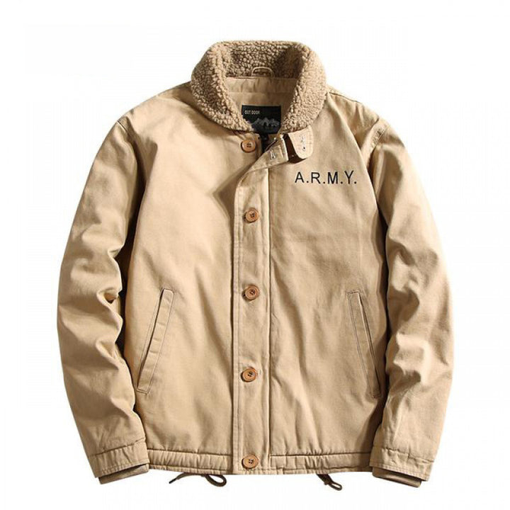 Herren nan gefütterte Canvas-Pilotjacke mit Teddykragen, verdeckter Knopfleiste und verstellbarem Kordelzugsaum Echo Archiv