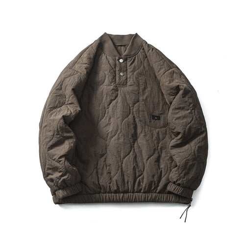 Unisex Wattierter Oversize-Anorak-Pullover mit halber Druckknopfleiste, Raglanärmeln und Tunnelzugsaum Echo Archiv