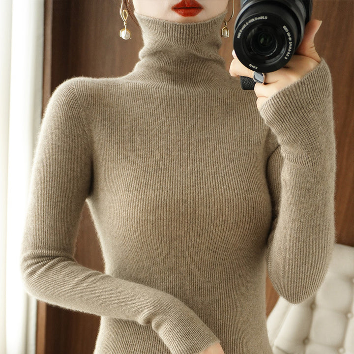 Damen Schmaler Rollkragenpullover aus Kaschmir‑Mix mit extralangem Ärmelabschluss Echoarchiv