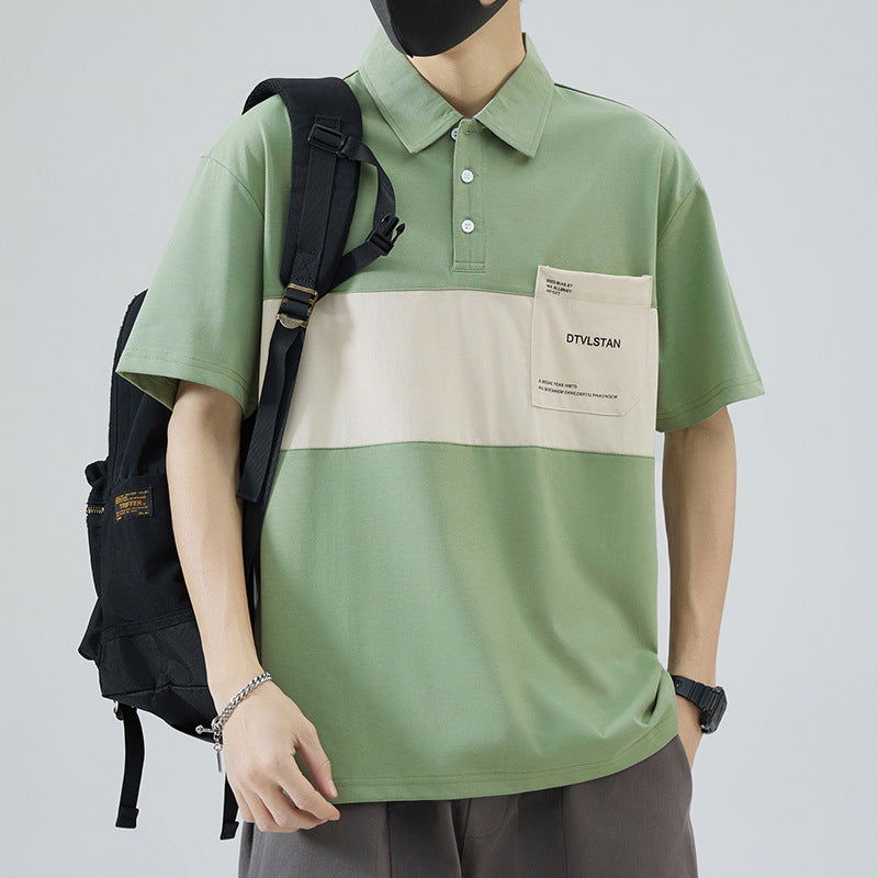 Herren Poloshirt mit modernem Farbblockdesign und praktischer Brusttasche Echoarchiv