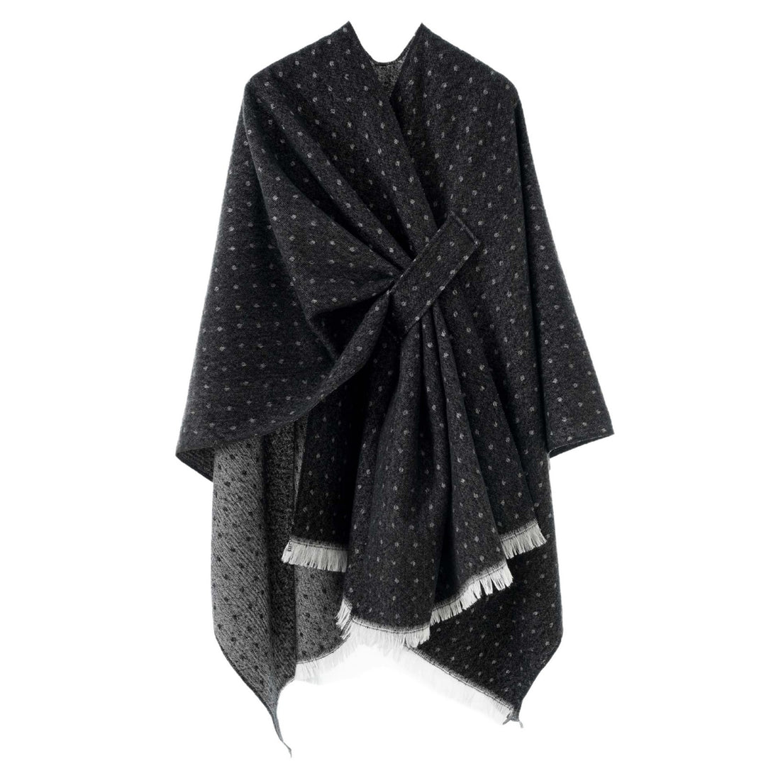 Damen Umlegbarer Wollmix-Poncho mit Hahnentritt-Jacquard und Bindegürtel Echo Archiv