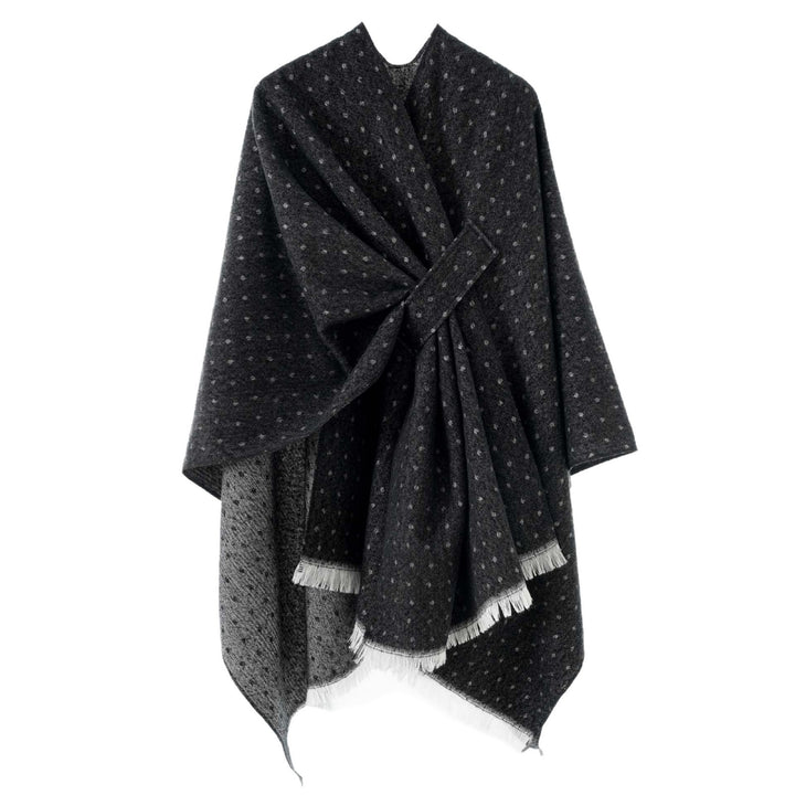 Damen Umlegbarer Wollmix-Poncho mit Hahnentritt-Jacquard und Bindegürtel Echo Archiv