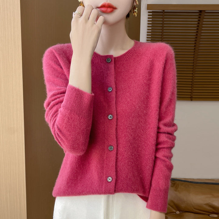 Damen Kuscheliger Kurzcardigan aus Mohair‑Mix mit feiner Schurwollstruktur und Perlmuttknopfleiste Echoarchiv