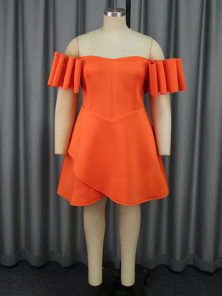 Damen Off-Shoulder Kleid mit Volantärmeln und asymmetrischem Saum Echo Archiv