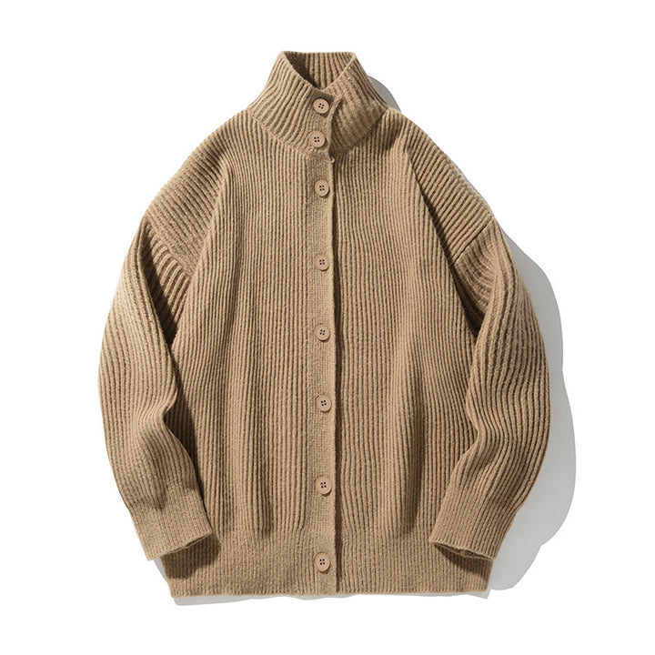 Damen Grobgerippter Cardigan im Oversize‑Schnitt mit hohem Stehkragen und Holzknöpfen Echo Archiv