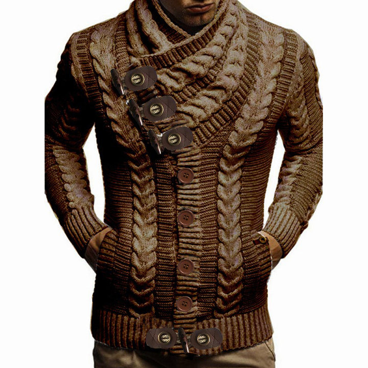 Herren Strickjacke mit großem Kragen und Zopfmuster Echoarchiv