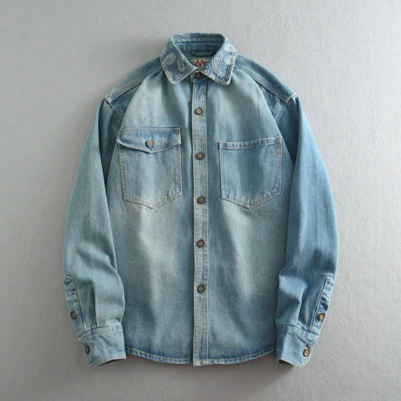 Unisex Overshirt aus gewaschenem Denim mit Relaxed‑Schnitt und Pattentaschen Echoarchiv