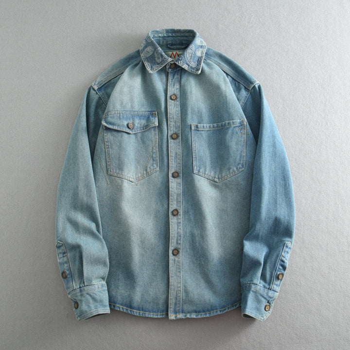 Unisex Overshirt aus gewaschenem Denim mit Relaxed‑Schnitt und Pattentaschen Echoarchiv