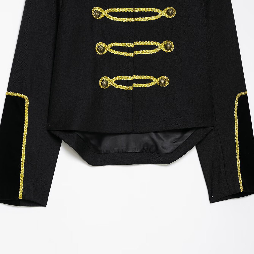Damen Kurzblazer im Militärstil mit goldener Kordverzierung und Schwalbenschwanz Echo Archiv
