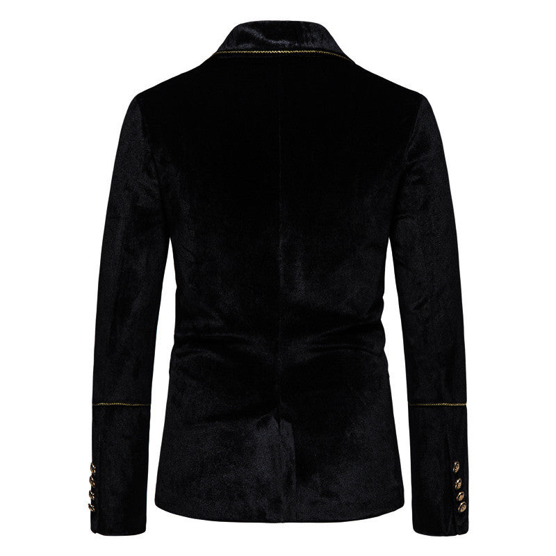 Herren elegantes Samtanzugset mit glänzendem Finish und modernem Schnitt Echoarchiv