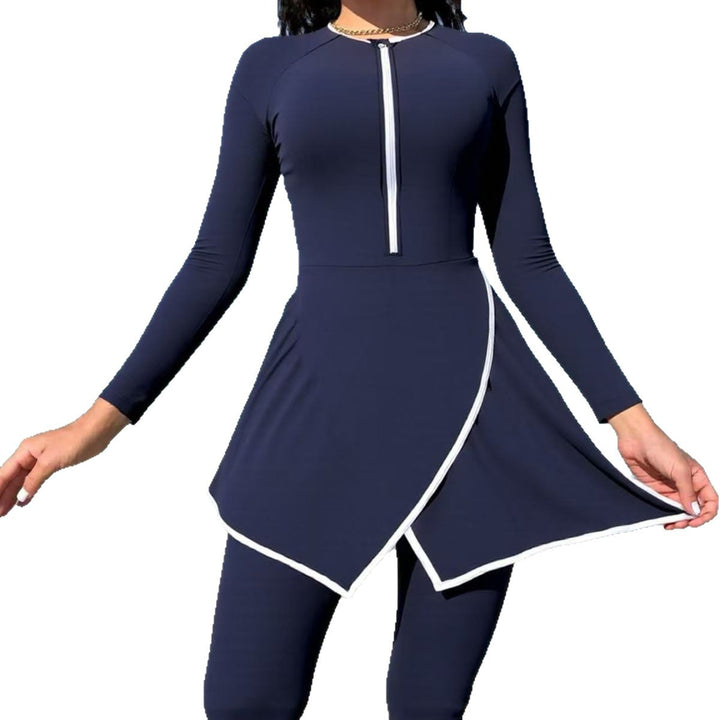 Damen modischer Schwimmanzug mit Wickeldesign und langem Arm Echo Archiv