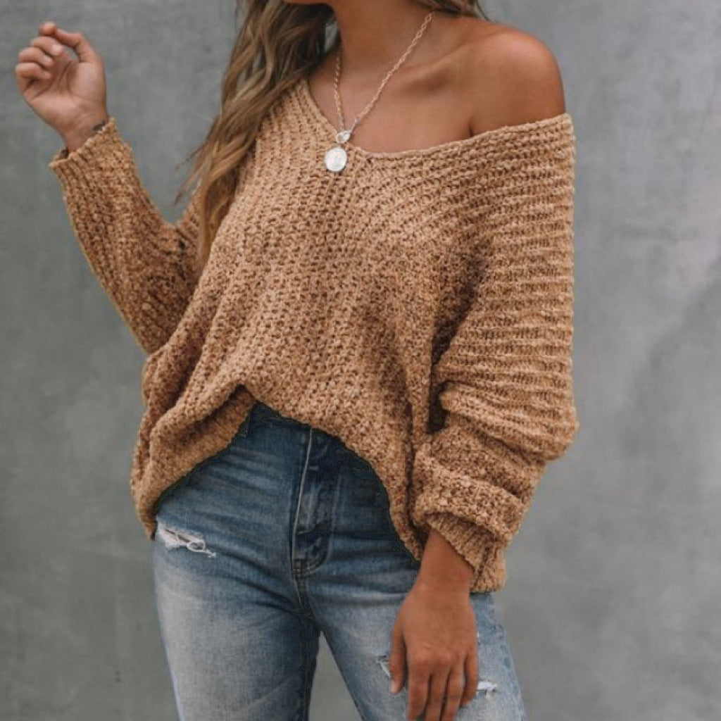 Damen Lockerer Bouclé‑Strickpullover mit überschnittener Schulter – Mavelle