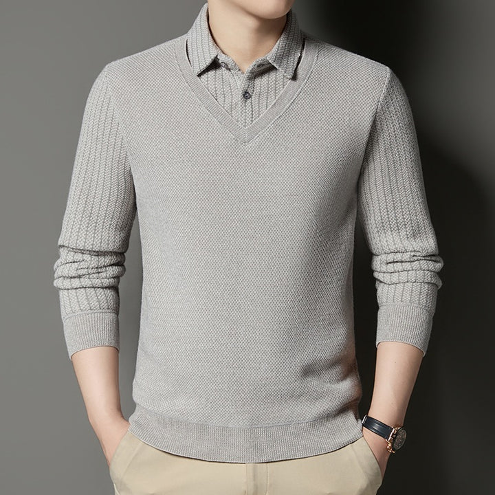 Herren Feinstrick-Pullover mit V-Ausschnitt und integriertem Polokragen Echoarchiv