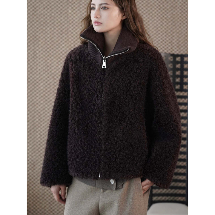 Damen Teddyjacke mit hohem Rippenkragen und halbhohem Reißverschluss Echoarchiv