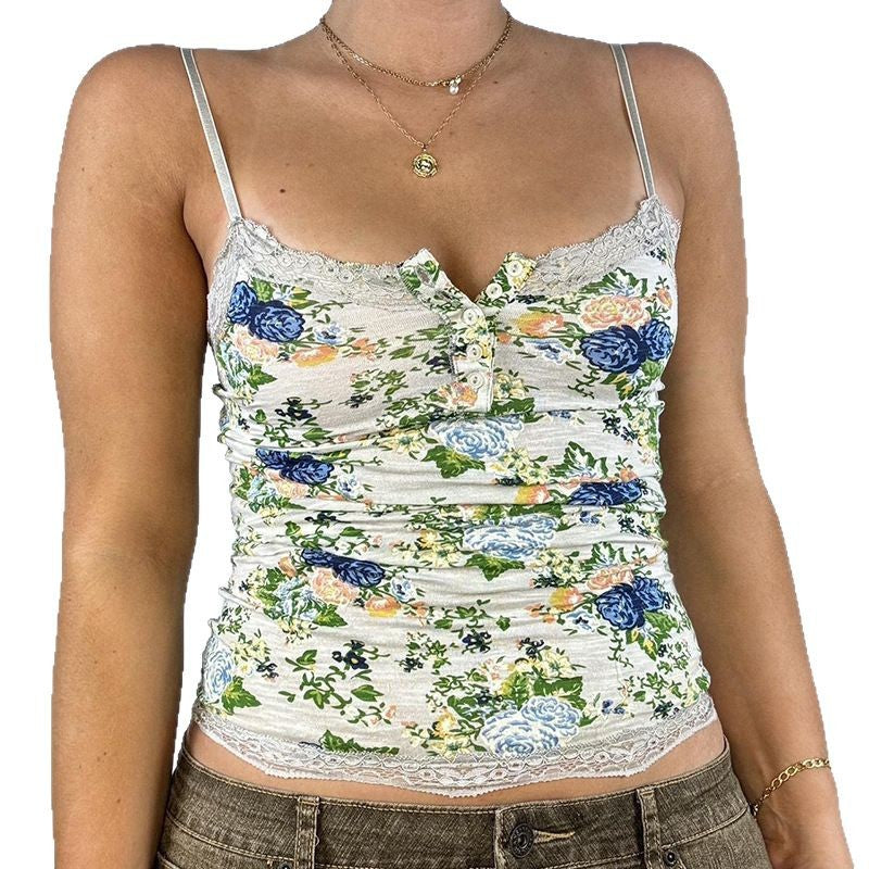 Damen Top mit Spitzenbesatz und floralen Mustern Echo Archiv